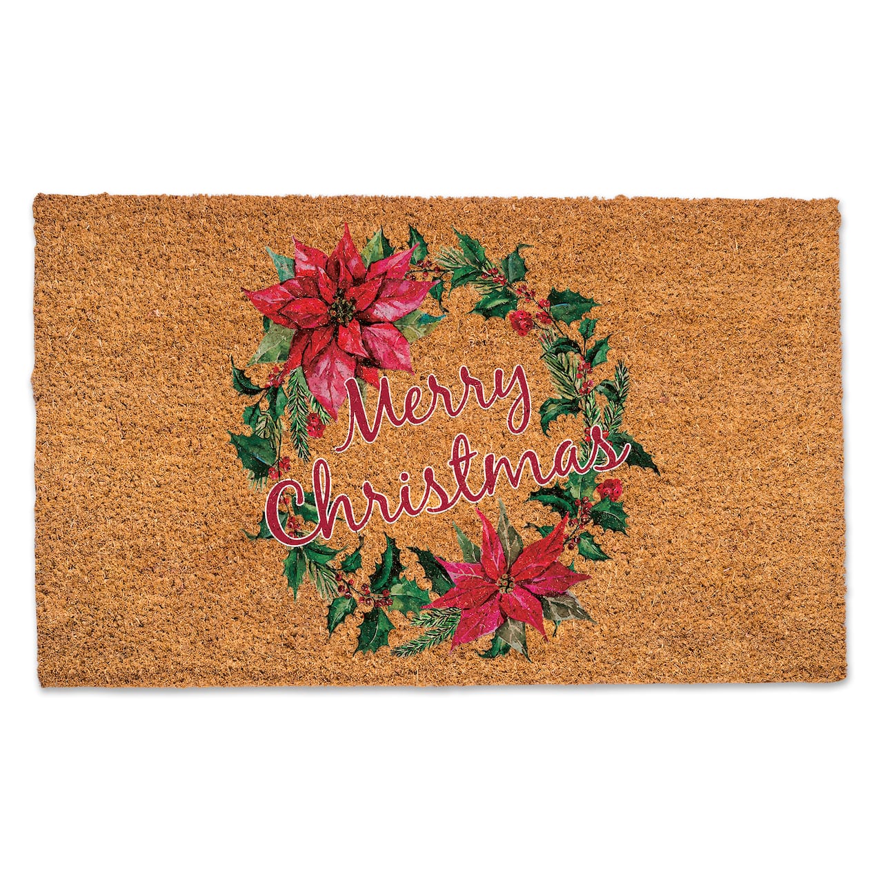 Merry Christmas Poinsettia Wreath 30" x 18" Door Mat